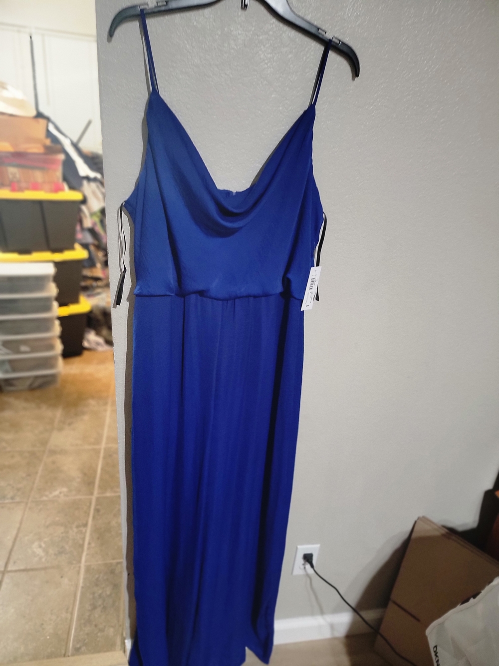 Blue Cowl-Neck Spaghetti Strap Maxi Dress